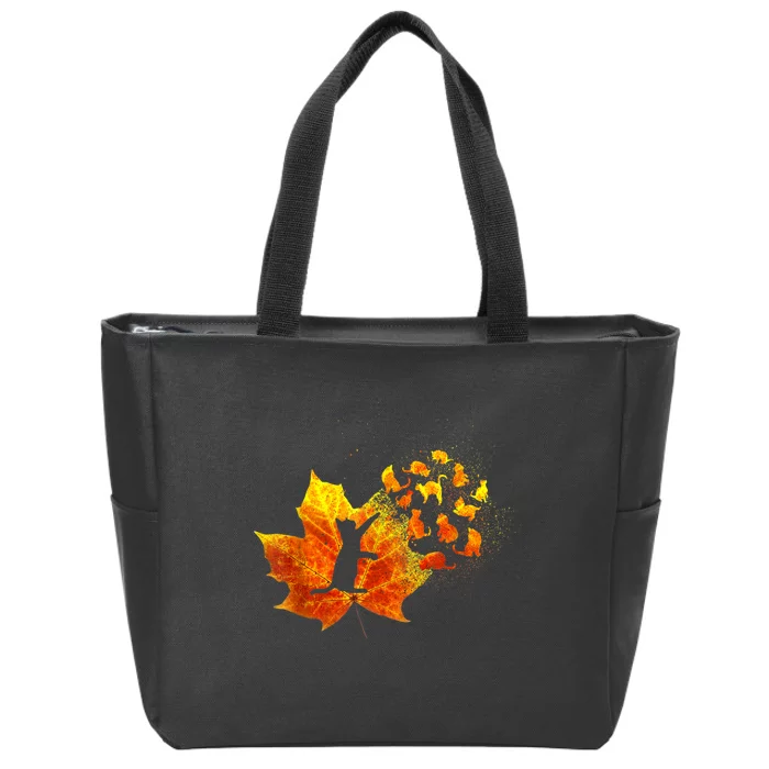 Maple Cat Leaf Fall Hello Autumn Funny Cat Kitten Lover Zip Tote Bag