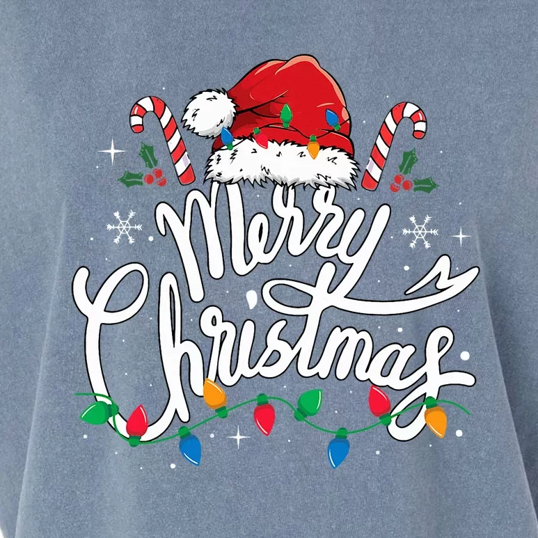 Merry Christmas Lights Red Santa Hat Xmas Family Garment-Dyed Women's Muscle Tee