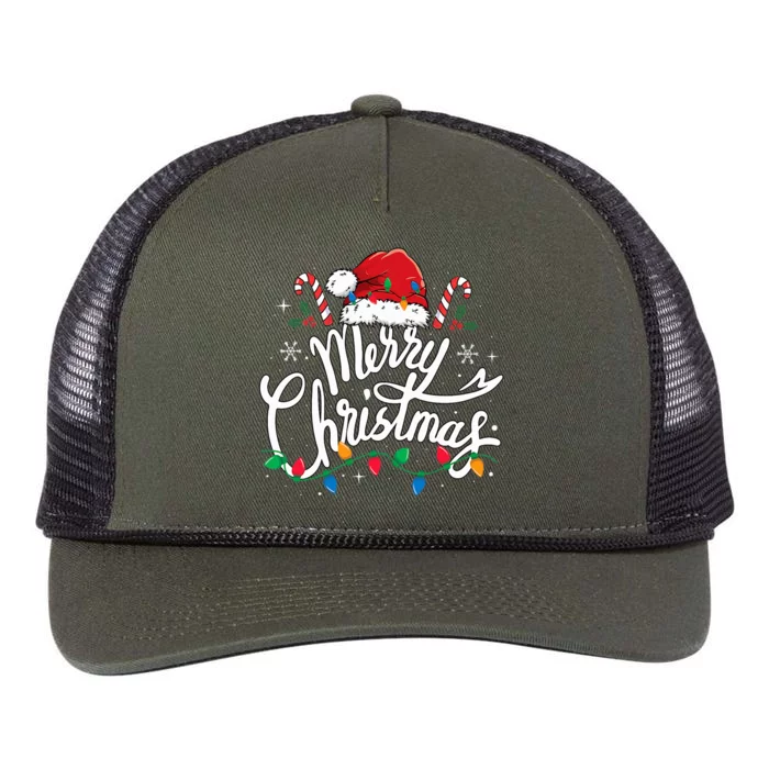 Merry Christmas Lights Red Santa Hat Xmas Family Retro Rope Trucker Hat Cap