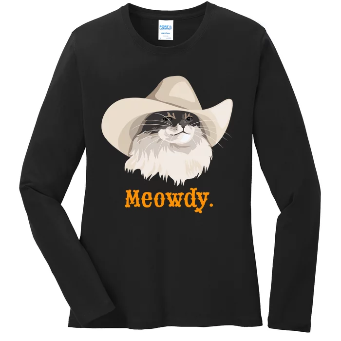 Meowdy Cat Meme Ladies Long Sleeve Shirt