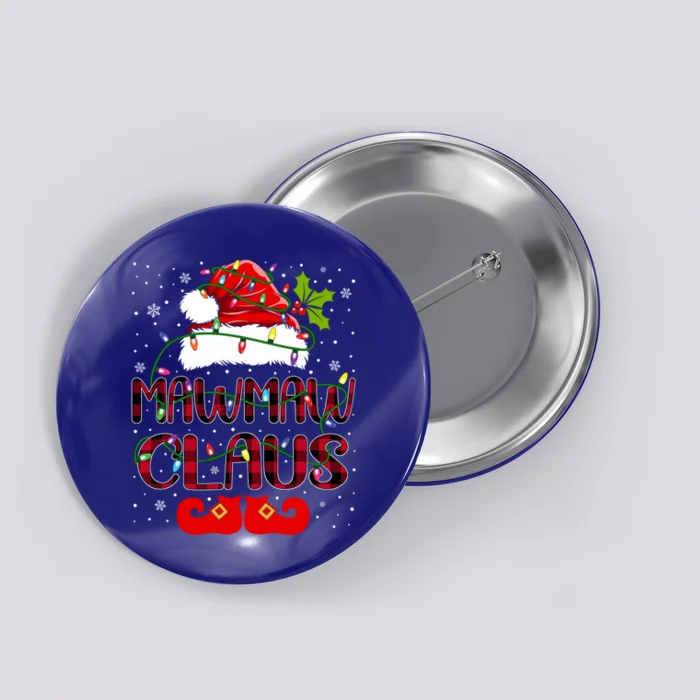 Mawmaw Claus Merry Christmas Buffalo Plaid Santa Hat Xmas Gift Button