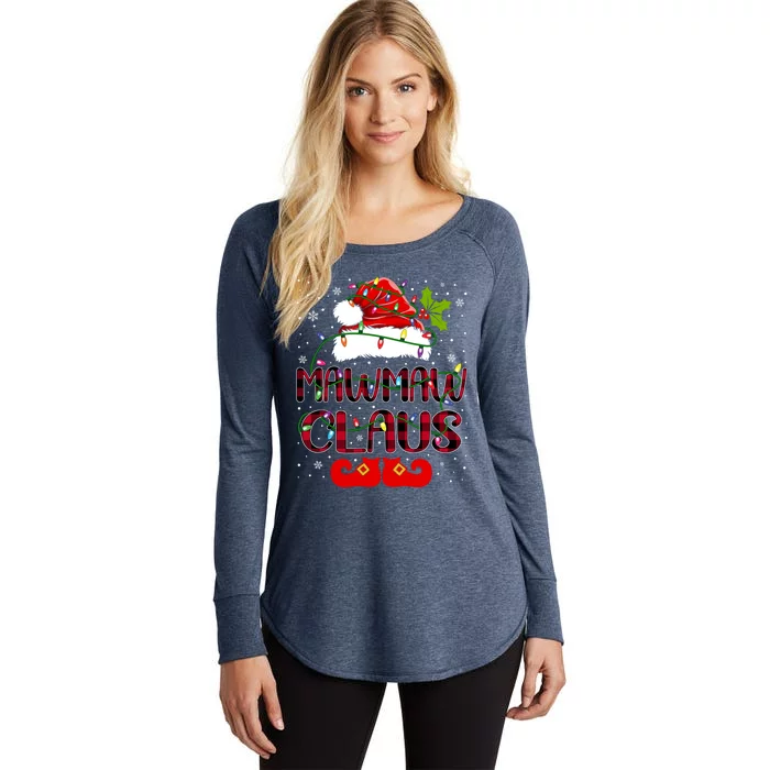 Mawmaw Claus Merry Christmas Buffalo Plaid Santa Hat Xmas Gift Women's Perfect Tri Tunic Long Sleeve Shirt