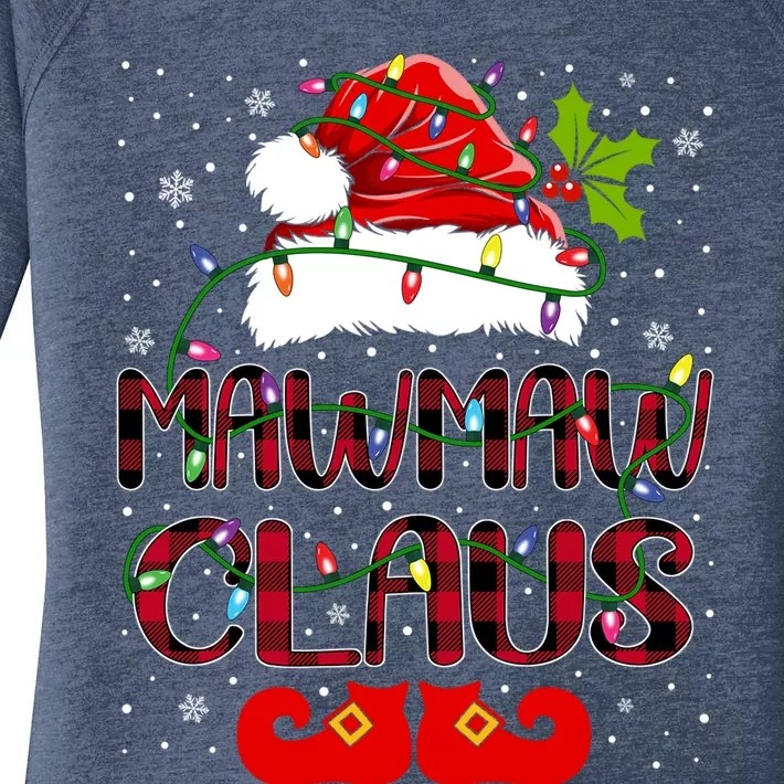 Mawmaw Claus Merry Christmas Buffalo Plaid Santa Hat Xmas Gift Women's Perfect Tri Tunic Long Sleeve Shirt