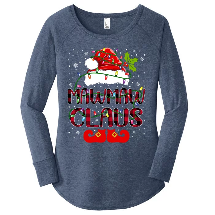 Mawmaw Claus Merry Christmas Buffalo Plaid Santa Hat Xmas Gift Women's Perfect Tri Tunic Long Sleeve Shirt