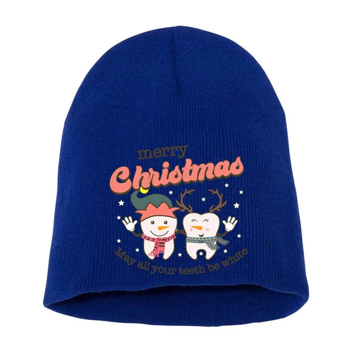 Merry Christmas May All Your Teeth Be White Dental Squad Great Gift Short Acrylic Beanie