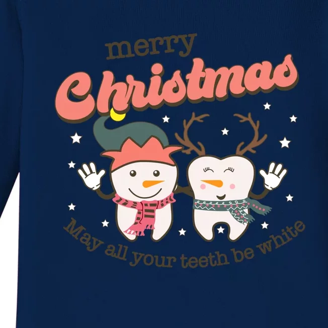 Merry Christmas May All Your Teeth Be White Dental Squad Great Gift Baby Long Sleeve Bodysuit