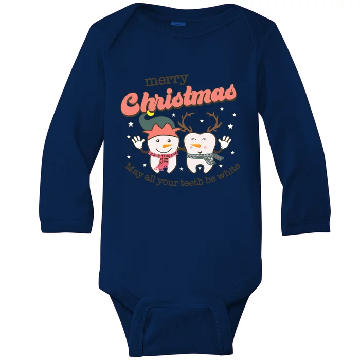 Merry Christmas May All Your Teeth Be White Dental Squad Great Gift Baby Long Sleeve Bodysuit