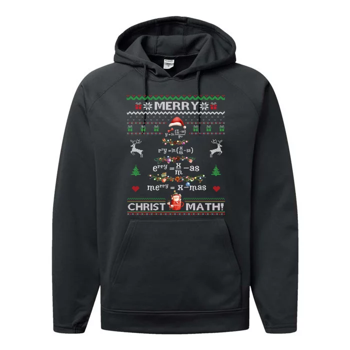 Merry Christmath Math Christmas Tree Ugly Sweater Teacher Performance Fleece Hoodie