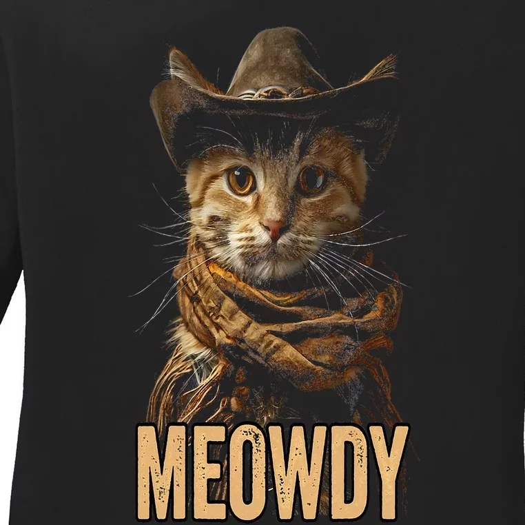 Meowdy Cat Meowdy Cowboy Cat Country Western Ladies Long Sleeve Shirt