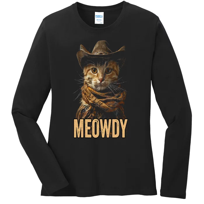 Meowdy Cat Meowdy Cowboy Cat Country Western Ladies Long Sleeve Shirt