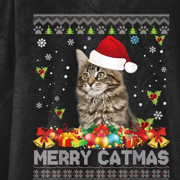 Merry Catmas Maine Coon Cat Ugly Sweater Christmas Santa Hooded Wearable Blanket