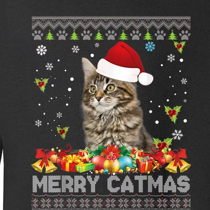 Merry Catmas Maine Coon Cat Ugly Sweater Christmas Santa Toddler Sweatshirt