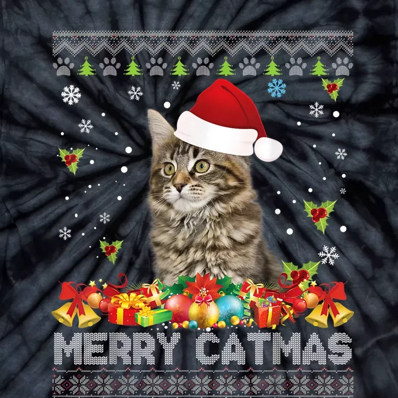 Merry Catmas Maine Coon Cat Ugly Sweater Christmas Santa Tie-Dye T-Shirt