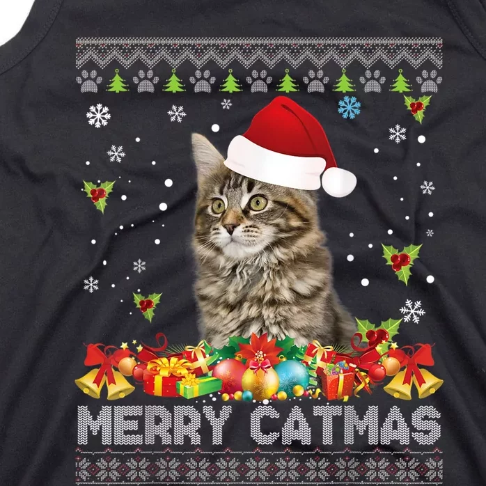 Merry Catmas Maine Coon Cat Ugly Sweater Christmas Santa Tank Top