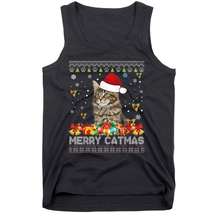 Merry Catmas Maine Coon Cat Ugly Sweater Christmas Santa Tank Top