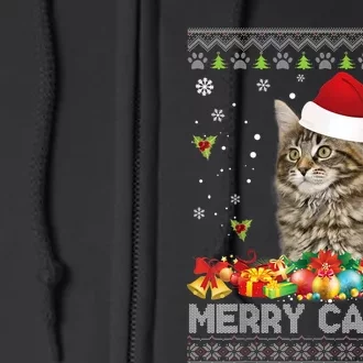 Merry Catmas Maine Coon Cat Ugly Sweater Christmas Santa Full Zip Hoodie