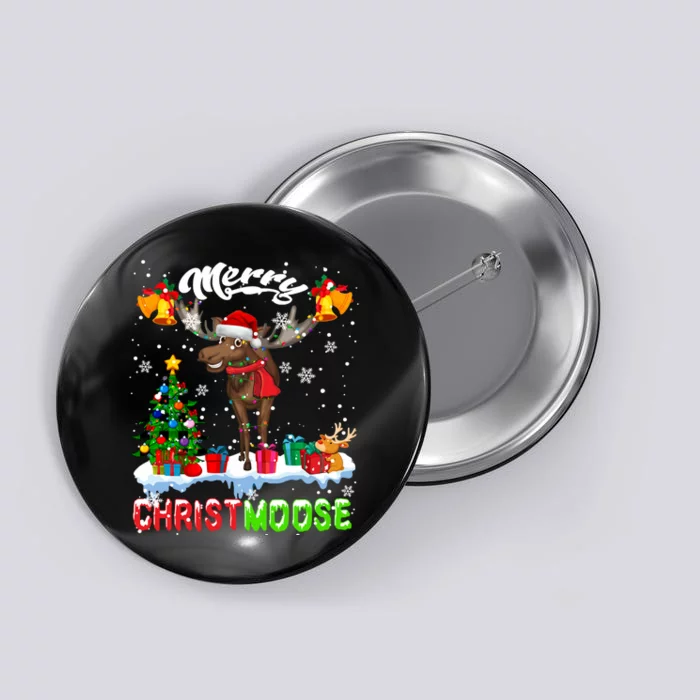 Merry Christmoose Merry Christmas Xmas Lights Santa Moose Long Sleeve Button