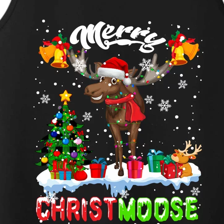 Merry Christmoose Merry Christmas Xmas Lights Santa Moose Long Sleeve Performance Tank