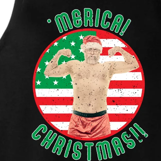 Merica Christmas Murica Usa America American Flag Santa Dad Great Gift Ladies Tri-Blend Wicking Tank