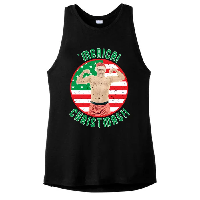 Merica Christmas Murica Usa America American Flag Santa Dad Great Gift Ladies Tri-Blend Wicking Tank