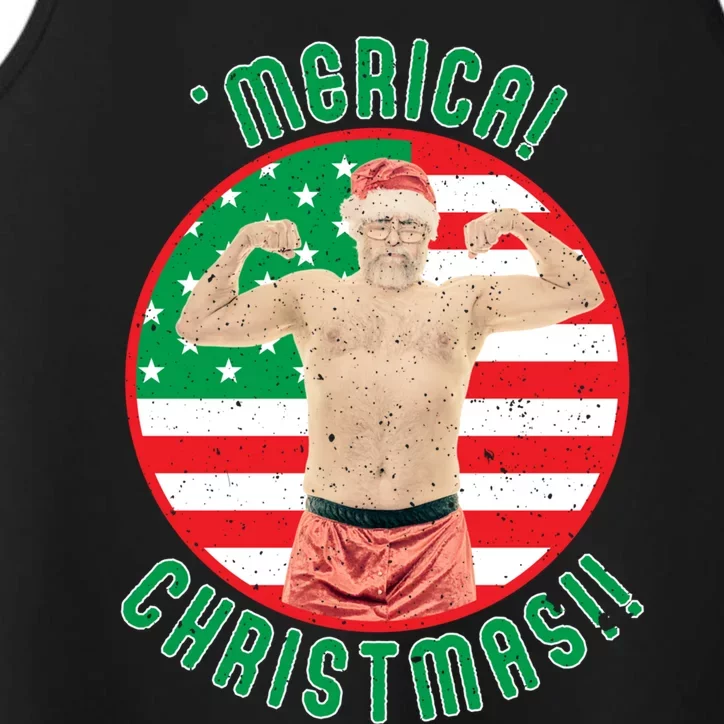 Merica Christmas Murica Usa America American Flag Santa Dad Great Gift Performance Tank