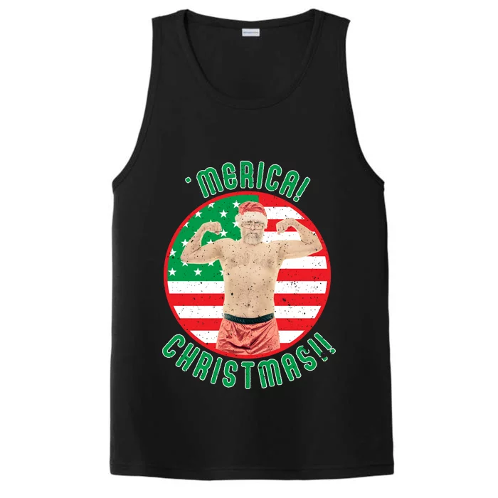 Merica Christmas Murica Usa America American Flag Santa Dad Great Gift Performance Tank