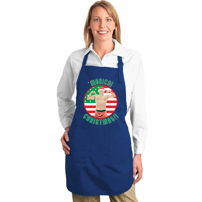 Merica Christmas Murica Usa America American Flag Santa Dad Great Gift Full-Length Apron With Pocket