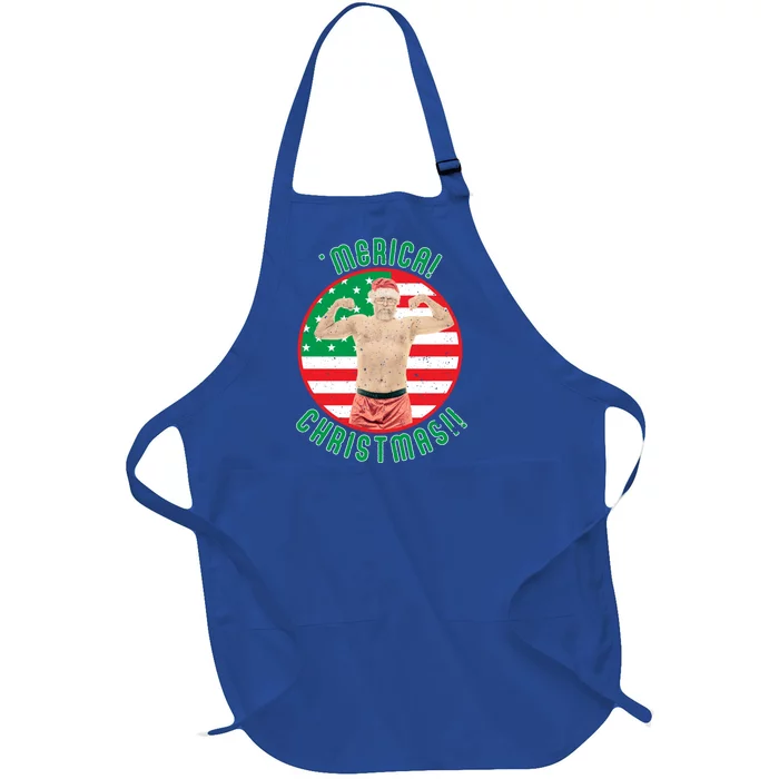 Merica Christmas Murica Usa America American Flag Santa Dad Great Gift Full-Length Apron With Pocket