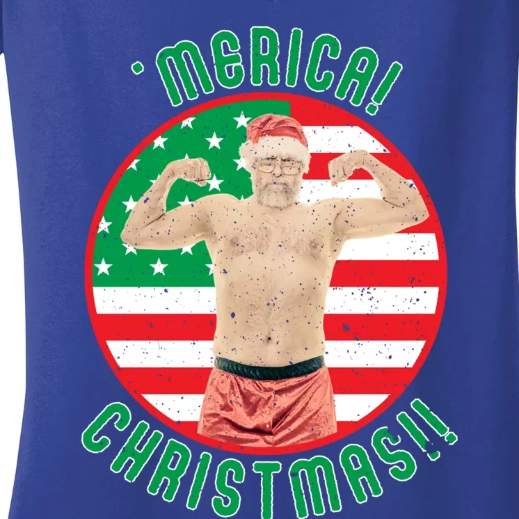 Merica Christmas Murica Usa America American Flag Santa Dad Great Gift Women's V-Neck T-Shirt