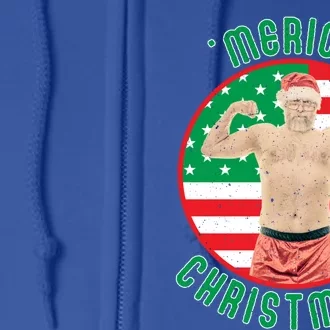 Merica Christmas Murica Usa America American Flag Santa Dad Great Gift Full Zip Hoodie