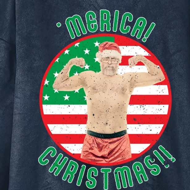 Merica Christmas Murica Usa America American Flag Santa Dad Great Gift Hooded Wearable Blanket