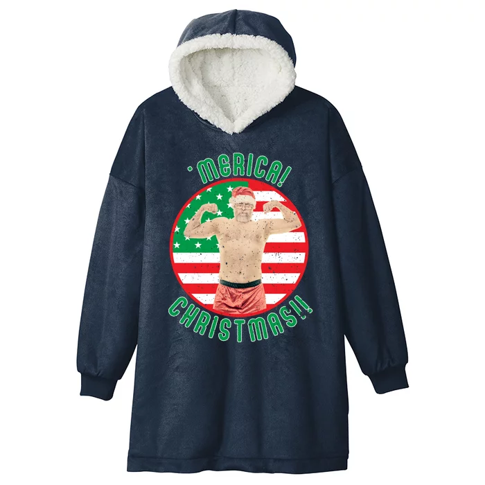 Merica Christmas Murica Usa America American Flag Santa Dad Great Gift Hooded Wearable Blanket