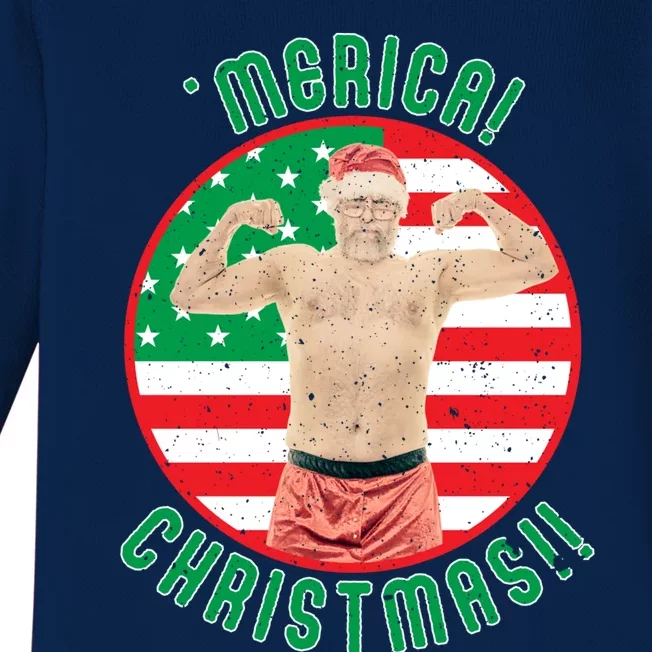 Merica Christmas Murica Usa America American Flag Santa Dad Great Gift Baby Long Sleeve Bodysuit