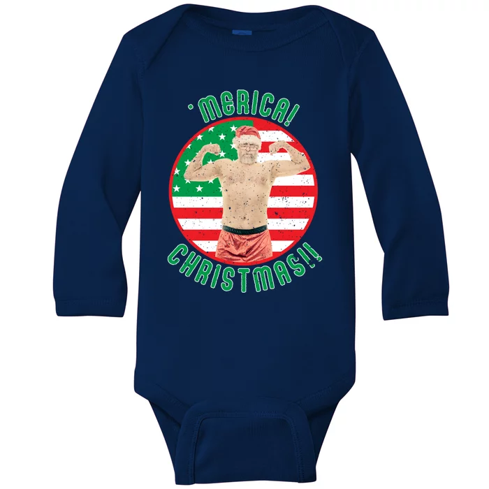 Merica Christmas Murica Usa America American Flag Santa Dad Great Gift Baby Long Sleeve Bodysuit