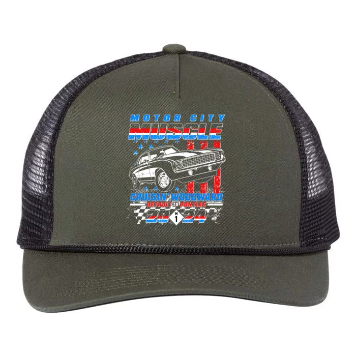 Motor City Muscle Cruisin Woodward Detroit To Pontiac 2024 Retro Rope Trucker Hat Cap