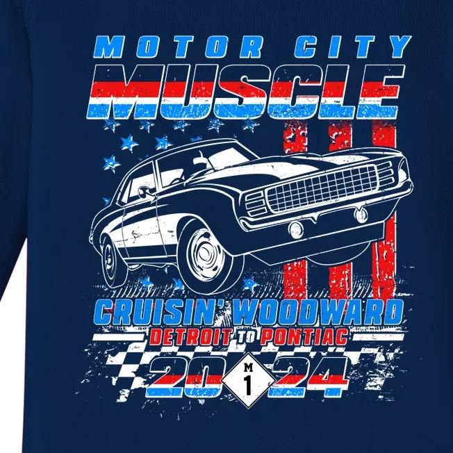 Motor City Muscle Cruisin Woodward Detroit To Pontiac 2024 Baby Long Sleeve Bodysuit