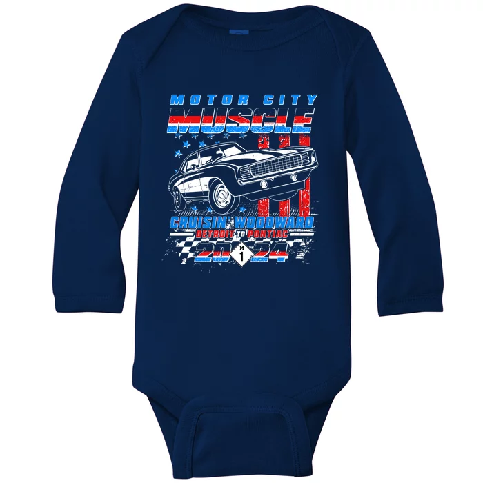 Motor City Muscle Cruisin Woodward Detroit To Pontiac 2024 Baby Long Sleeve Bodysuit