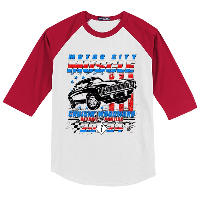 Motor City Muscle Cruisin Woodward Detroit To Pontiac 2024 Kids Colorblock Raglan Jersey