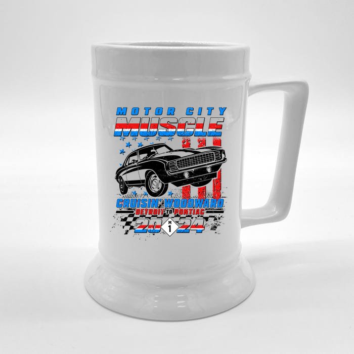 Motor City Muscle Cruisin Woodward Detroit To Pontiac 2024 Front & Back Beer Stein