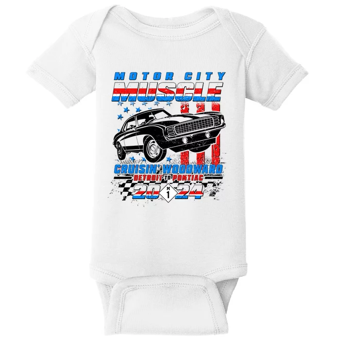 Motor City Muscle Cruisin Woodward Detroit To Pontiac 2024 Baby Bodysuit