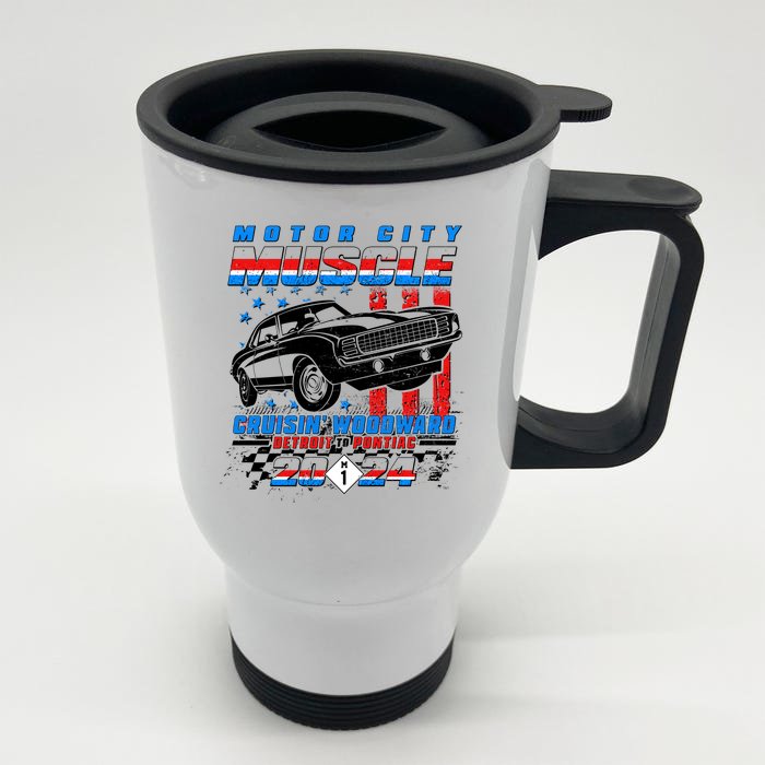 Motor City Muscle Cruisin Woodward Detroit To Pontiac 2024 Front & Back Stainless Steel Travel Mug