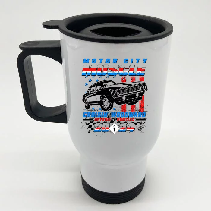 Motor City Muscle Cruisin Woodward Detroit To Pontiac 2024 Front & Back Stainless Steel Travel Mug