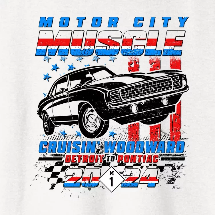 Motor City Muscle Cruisin Woodward Detroit To Pontiac 2024 Women's Crop Top Tee