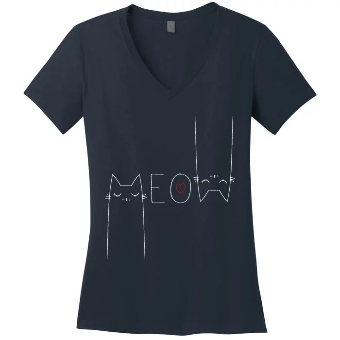 Meow Cat Meow Kitten Funny Cats Kitty Mom And Cat Dad Women's V-Neck T-Shirt