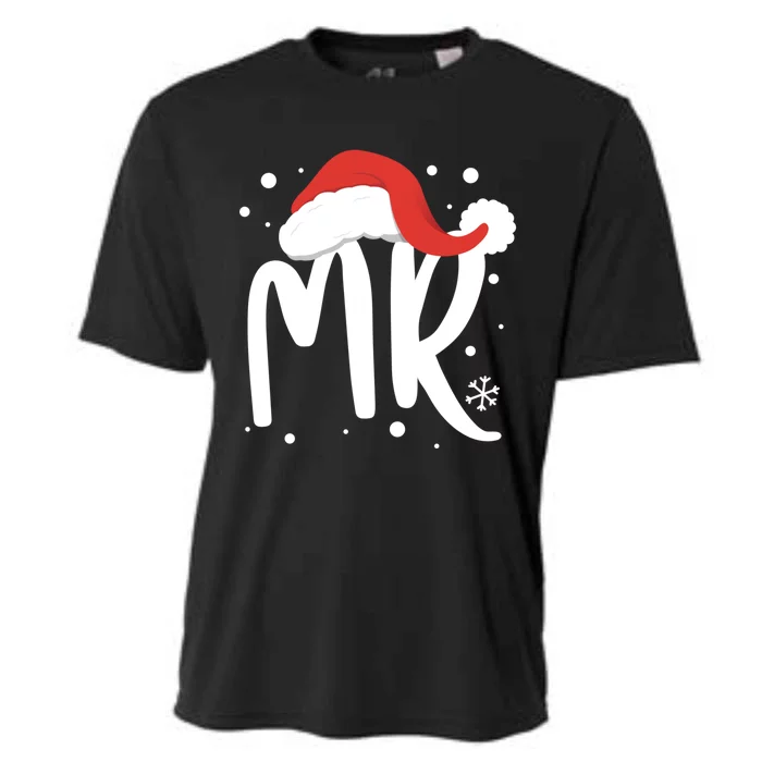 Matching Couples Mr Mrs Wedding Christmas Ugly Santa Hat Gift Cooling Performance Crew T-Shirt