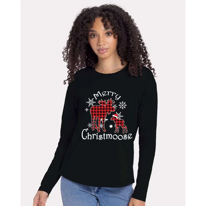 Merry Christmoose Moose Buffalo Red Plaid Christmas Gift Womens Cotton Relaxed Long Sleeve T-Shirt