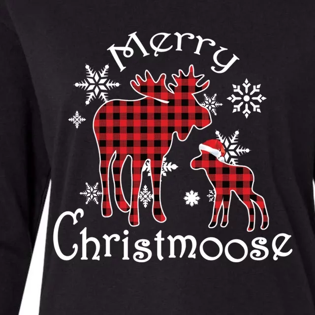 Merry Christmoose Moose Buffalo Red Plaid Christmas Gift Womens Cotton Relaxed Long Sleeve T-Shirt