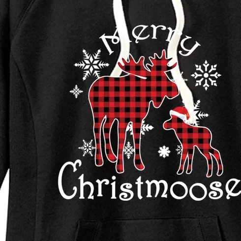 Merry Christmoose Moose Buffalo Red Plaid Christmas Gift Women's Fleece Hoodie