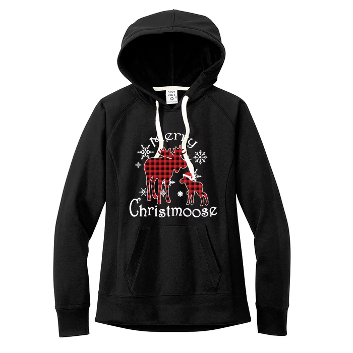 Merry Christmoose Moose Buffalo Red Plaid Christmas Gift Women's Fleece Hoodie