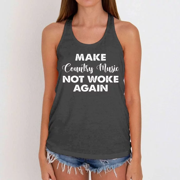 Make Country Music Not Woke Again Women's Knotted Racerback Tank